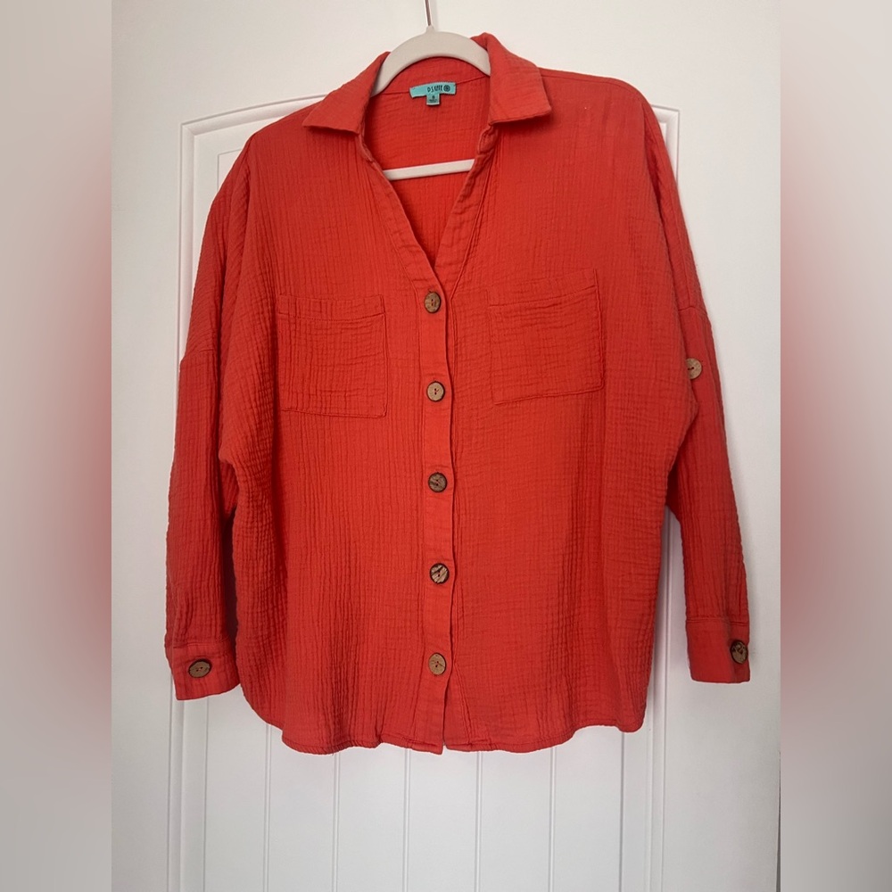 Chic Coral Button-Down Shirt for Women